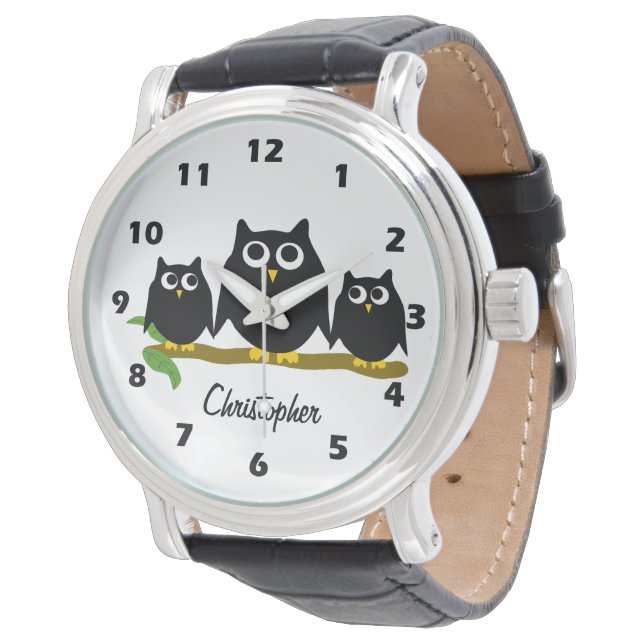 Black Owl Design Personalised Armbandsur (Vinklad)