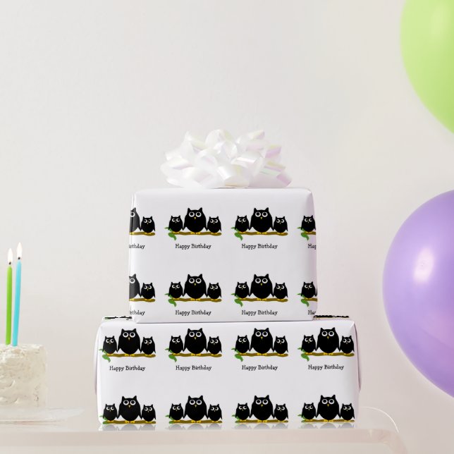 Black Owls Design Birthday Gift Presentpapper (Festgåvor)