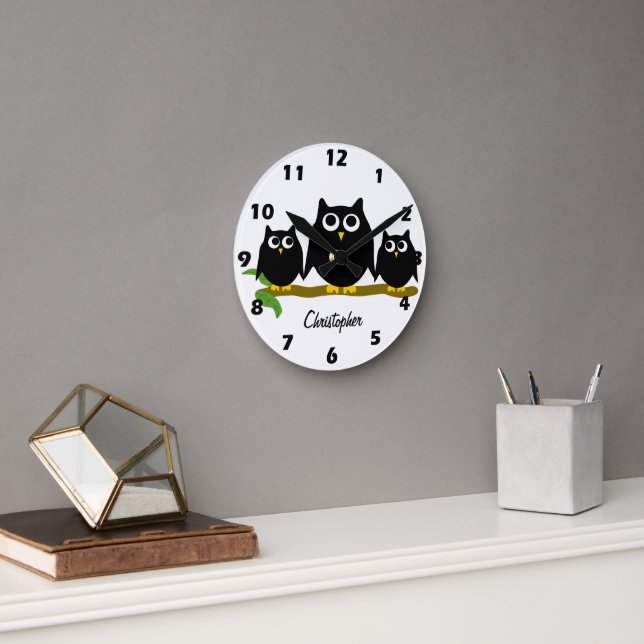 Black Owls Design Personalised Rund Klocka (Kontor)