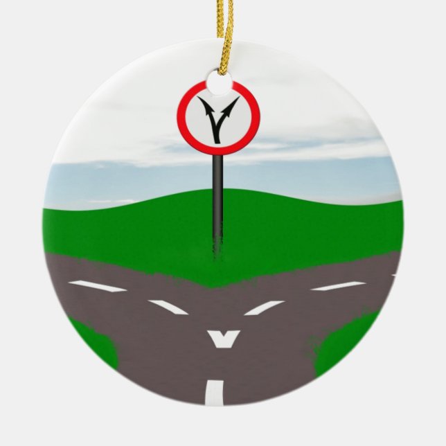 Bläck på vägen ett beslut som ska fattas julgransprydnad keramik (Framsidan)