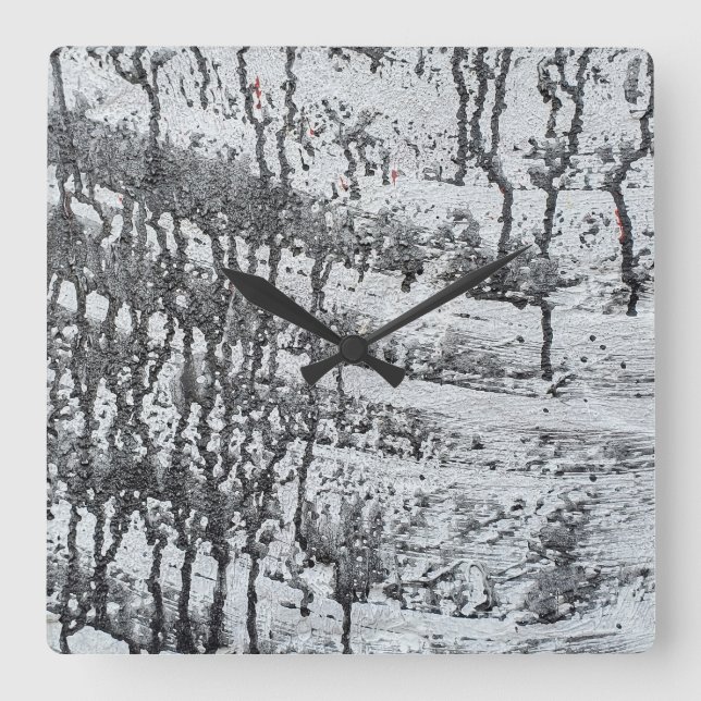 black paint drip on concrete fyrkantig klocka (Framsida)