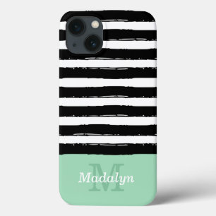 Black Paint Rand Mönster med Mint Monogram Cas