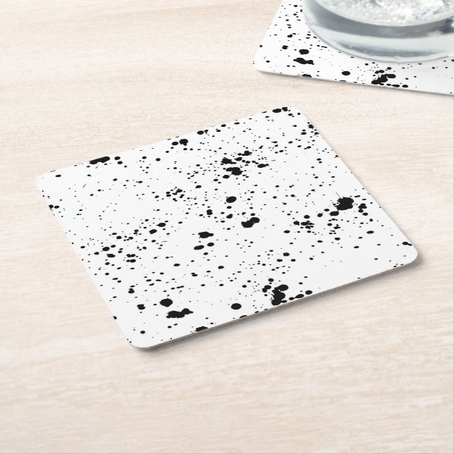 Black Paint Splatter Mönster Underlägg Papper Kvadrat (Vinklad)