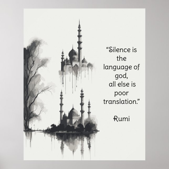 Bläck Painting of Badshahi Mosque in Black & Quote Poster (Framsidan)