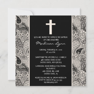 Black PAISLEY Baby Baptism Inledning Inbjudningar