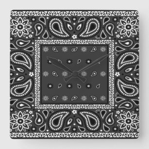 Black Paisley Bandana Birthday Hip hop Rap Scarf Fyrkantig Klocka