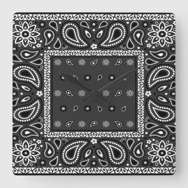 Black Paisley Bandana Birthday Hip hop Rap Scarf Fyrkantig Klocka (Framsida)