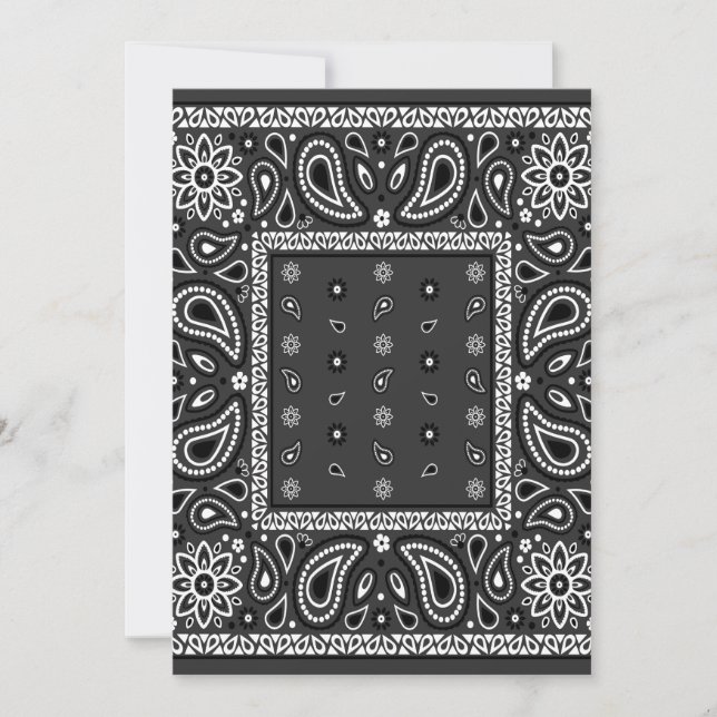 Black Paisley Bandana Birthday Hip hop Rap Scarf Inbjudningar (Framsida)