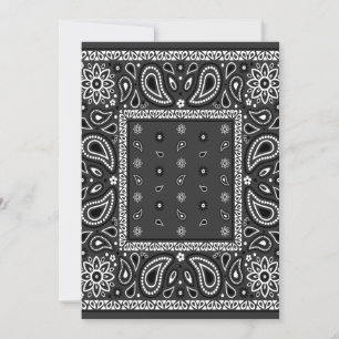 Black Paisley Bandana Birthday Hip hop Rap Scarf Inbjudningar