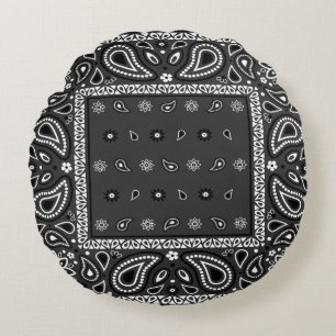 Black Paisley Bandana Birthday Hip hop Rap Scarf Rund Kudde