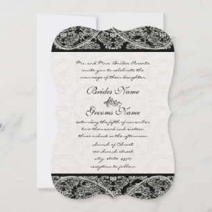 Black Paisley Damask-bröllopsinbjudan Inbjudningar