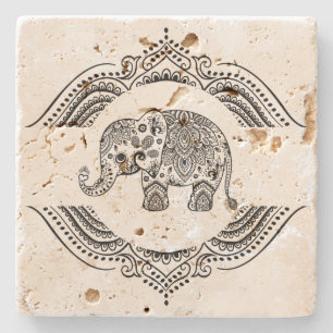 Black Paisley Elephant & Blommigt Snöre Underlägg Sten