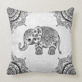 Black Paisley Elephant Illustration Kudde