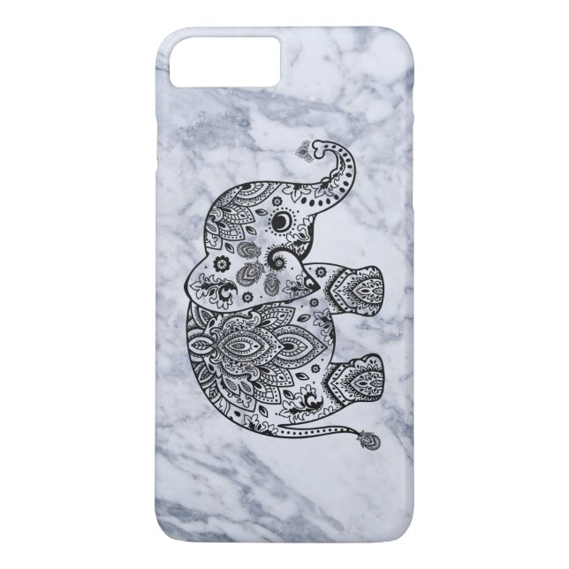 Black Paisley Elephant with White Marble Case-Mate iPhone Skal (Baksida)