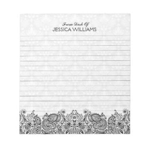 Black Paisley Snöre White Damasks - bakgrund Anteckningsblock