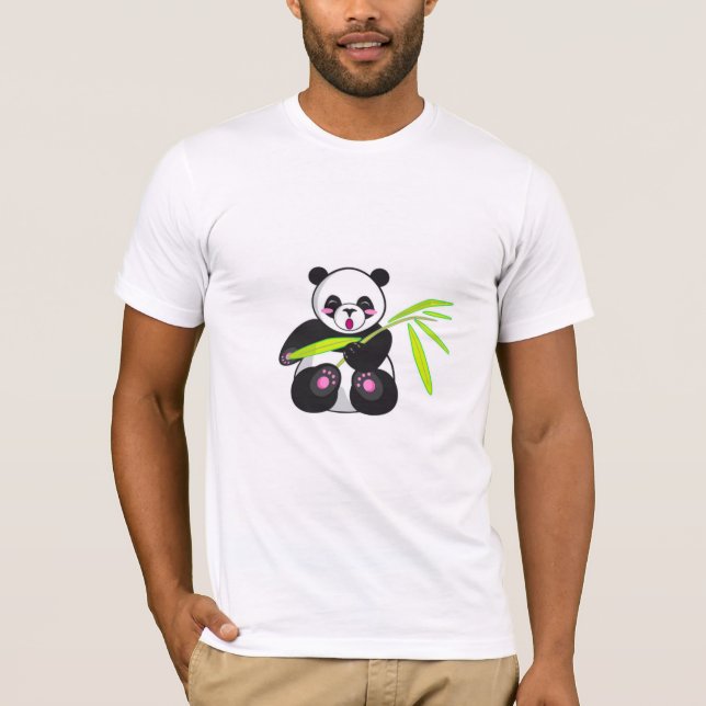 Black Panda med Grass T-Shirt - Cute Wildlife Ani (Framsida)