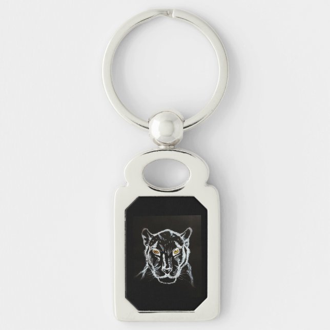 BLACK PANTHER ART NECKLACE KEYCHAIN REKTANGULÄRT SILVERFÄRGAD NYCKELRING (Framsidan)