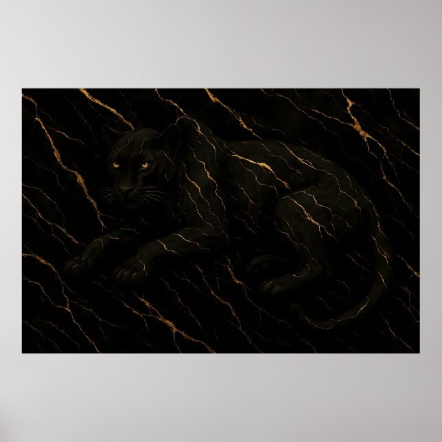 Black Panther Gold Marble Art Poster (Framsidan)