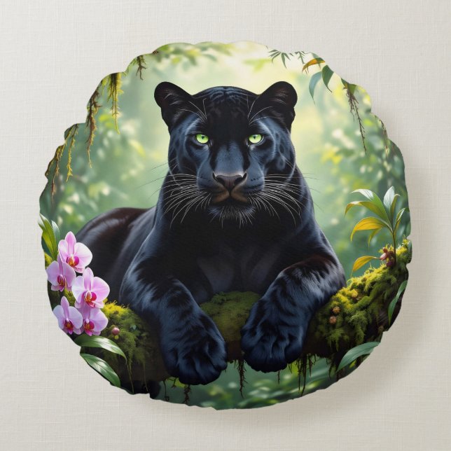 Black Panther in the Jungle Rund Kudde (Framsidan)