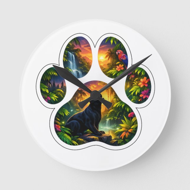 Black Panther Jungle Paw Design Rund Klocka (Framsida)