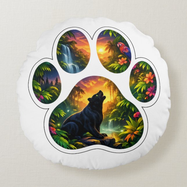 Black Panther Jungle Paw Design Rund Kudde (Framsidan)