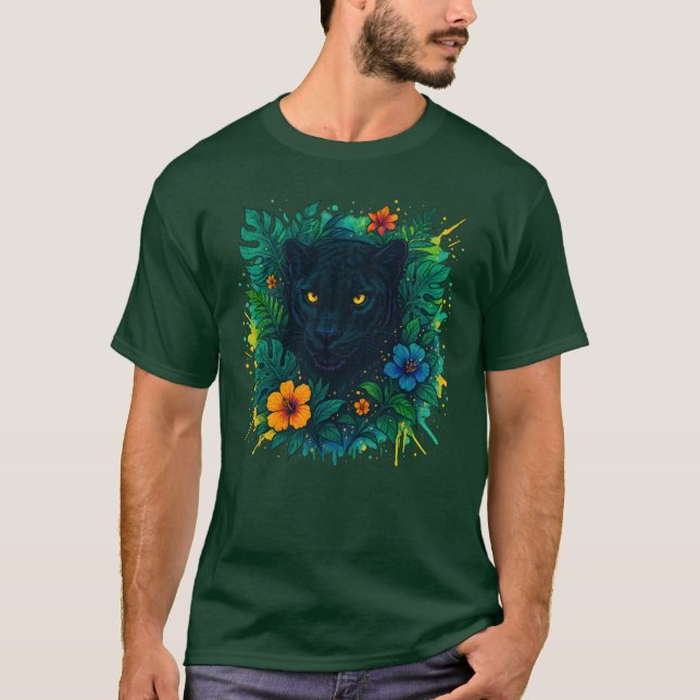 Black Panther Jungle Spirit Art T Shirt (Framsida)