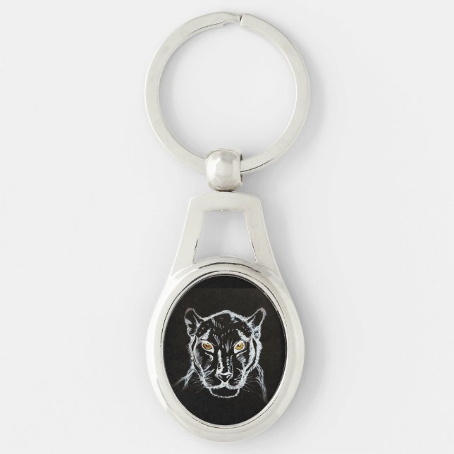 BLACK PANTHER NECKLACE KEYCHAIN OVALT SILVERFÄRGAD NYCKELRING (Framsidan)