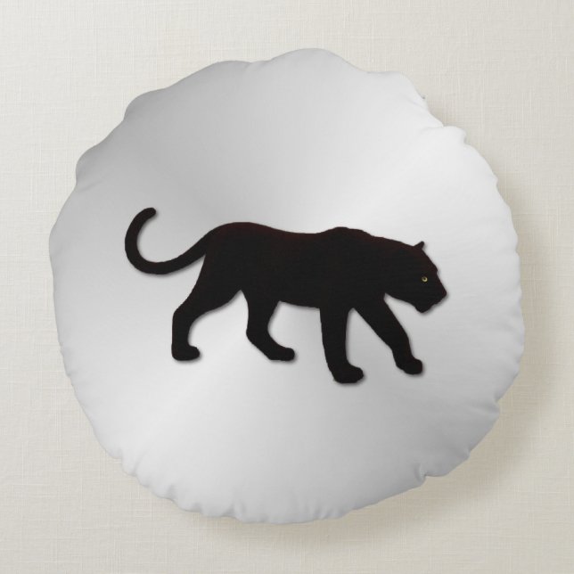 Black Panther på Silver Rund Kudde (Baksidan)