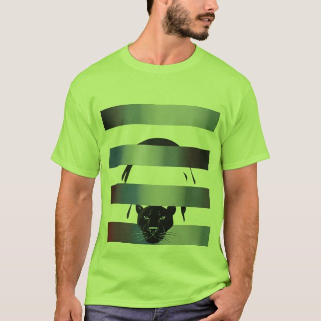 Black Panther Peeking Through Stripes – Minimalist T Shirt (Framsida)