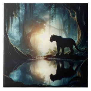 Black Panther reflekterad i Bassäng i Vatten i Jun Kakelplatta