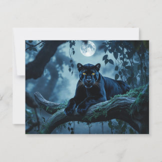 Black Panther vid Träd vid Gren under Måne Vykort