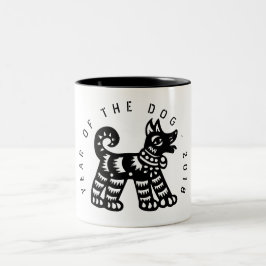 Black Papercut Hund Chinese Zodiac Birthday Mugg