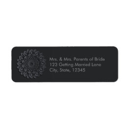 Black papercut mandala returadress etikett