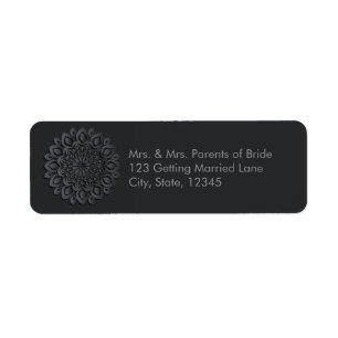 Black papercut mandala returadress etikett