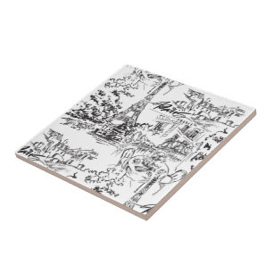 Black Paris Eiffel Torn Toile Kakelplatta