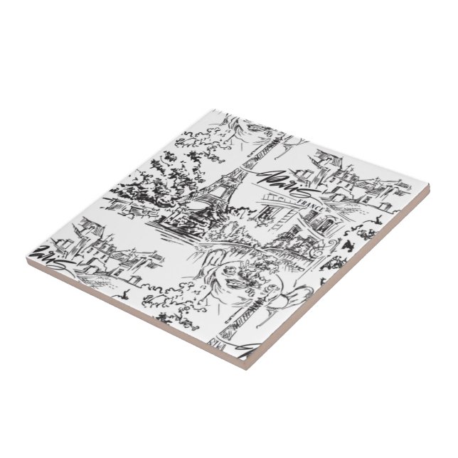 Black Paris Eiffel Torn Toile Kakelplatta (Sidan)