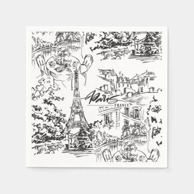 Black Paris Eiffel Torn Toile Pappersservett (Framsidan)