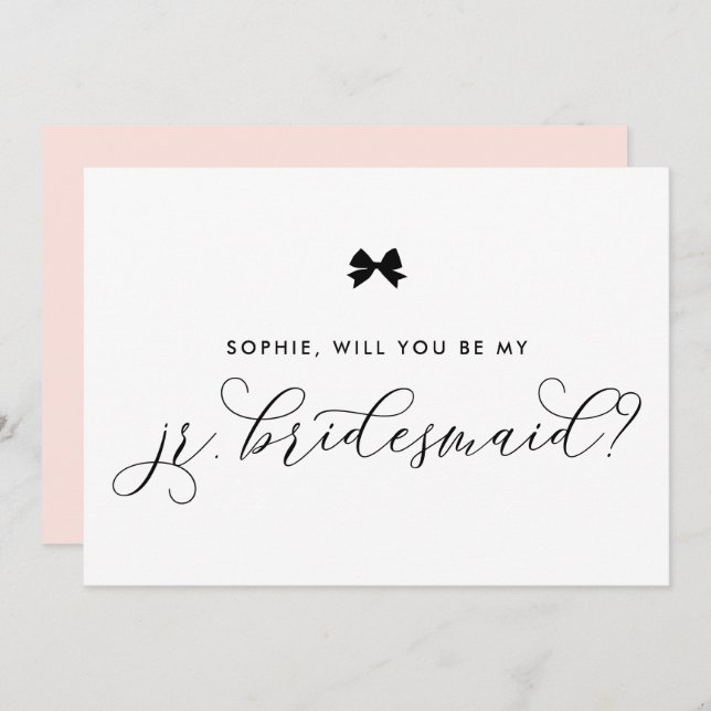 Black Parisian Bow blir min Jr Bridesmaid Inbjudningar (Fram/baksida)