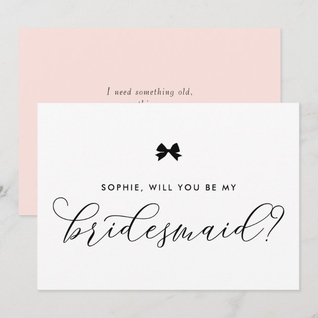 Black Parisian Bow kommer du bli min bridesmaid Inbjudningar (Fram/baksida)