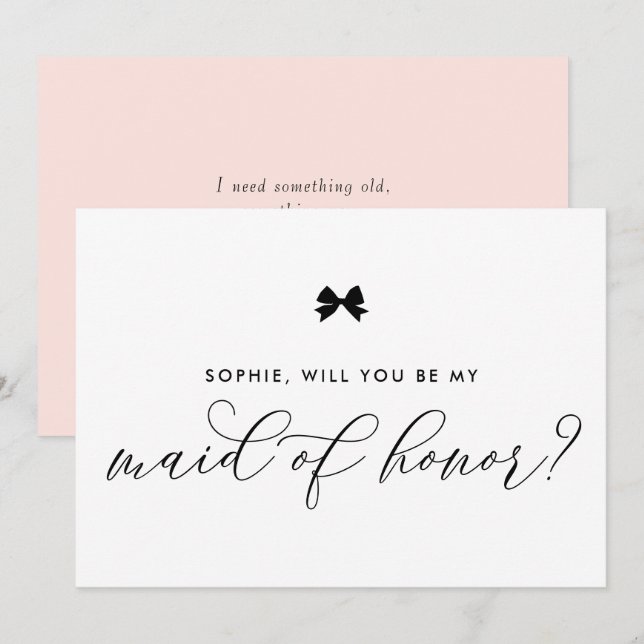 Black Parisian Bow ska du vara min Maid of honor Inbjudningar (Fram/baksida)