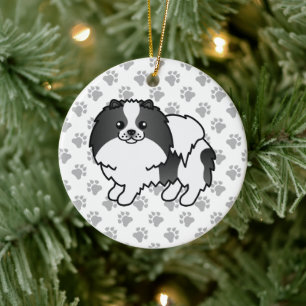 Black Parti-Färg Pommern Cute Hund & Tass Julgransprydnad Keramik