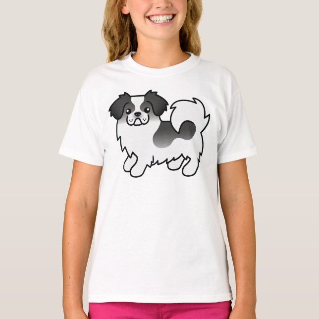 Black Parti-Färg tibetansk spanjor Cute Tecknad hu T Shirt (Framsida)