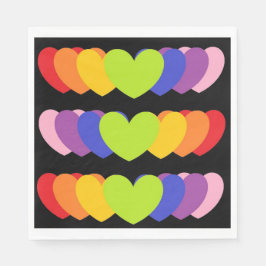 Black Party Napkins med Rainbow Färgad Hearts Pappersservett