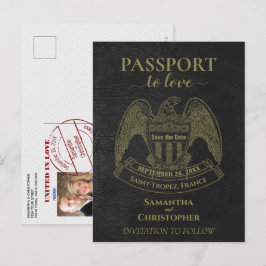 Black Passport Cute Roligt Bröllop spara datum Meddelande Vykort