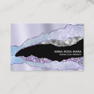 *~* Black Pastel Agate Geode Silver Glitter Glam Visitkort