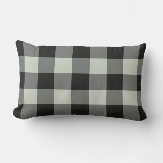 Black Pastel Grönt Gingham Buffalo Check Mönster Lumbarkudde (Framsida)