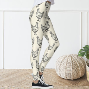 Black Pastel Gult  Sketch Chicken Hen i Cute Rolig Leggings