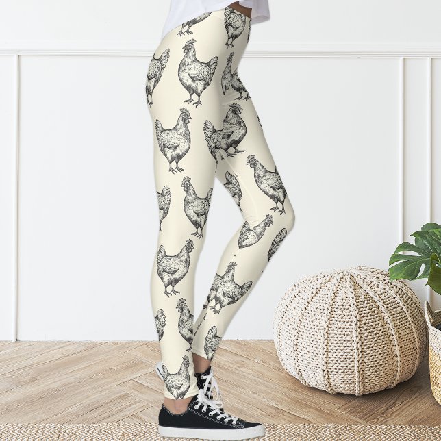 Black Pastel Gult  Sketch Chicken Hen i Cute Rolig Leggings (Skapare uppladdad)