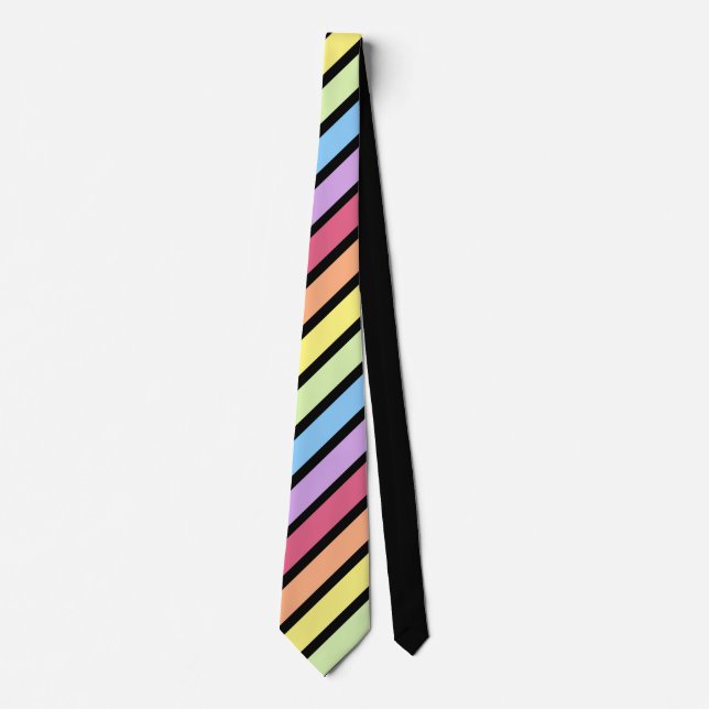 Black Pastel Rainbow Diagonal Rand Neck Tie Slips (Framsida)