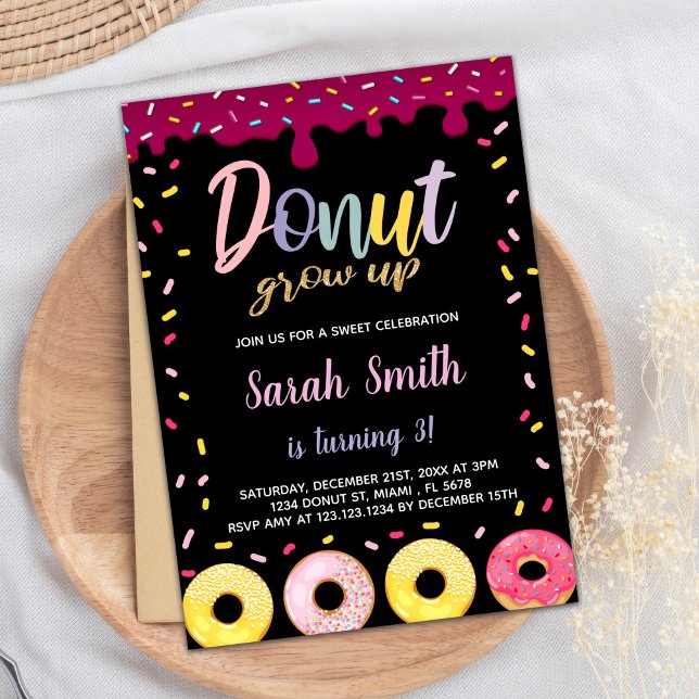 Black Pastil Färg Donut Birthday-inbjudningar Inbjudningar (Black Pastil Color Donut Birthday Invitations)